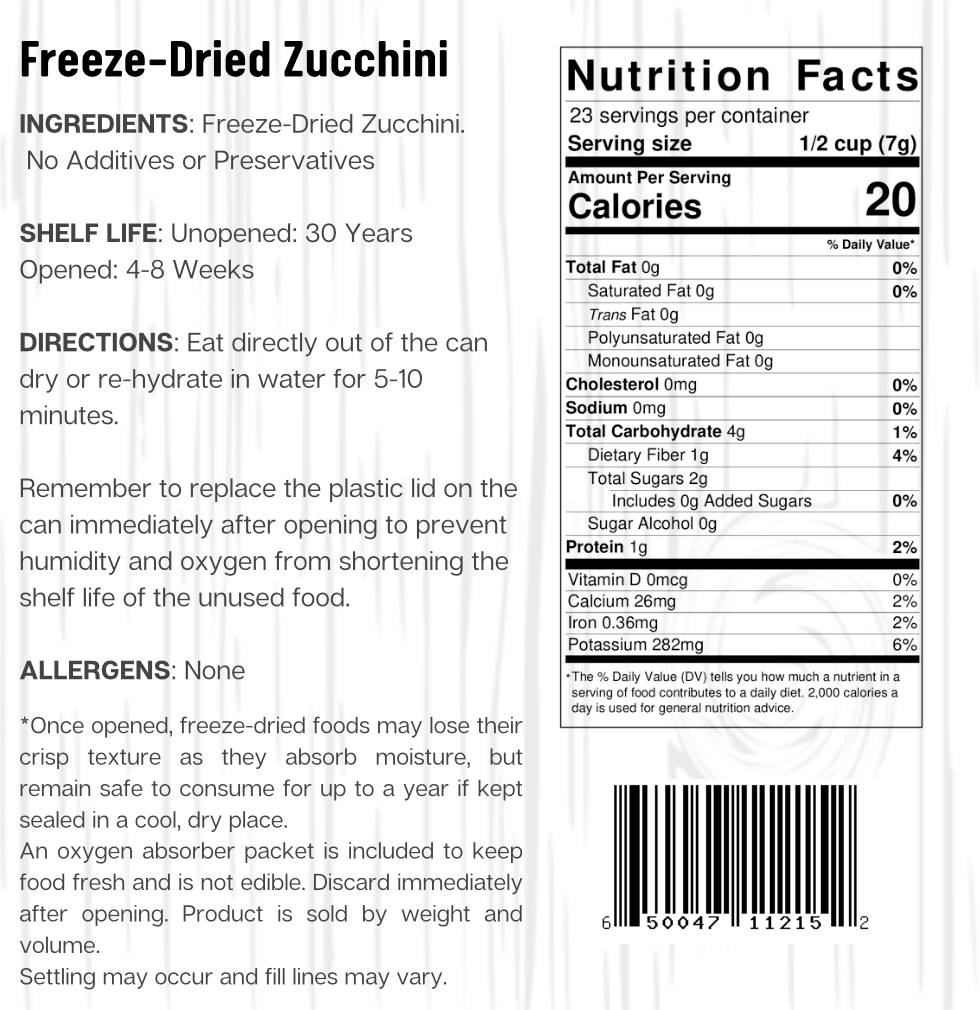Ready Harvest Freeze-Dried Zucchini (30-Year Shelf Life)