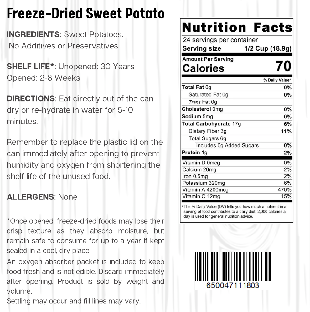 Ready Harvest Freeze-Dried Sweet Potatoes (30-Year Shelf Life)