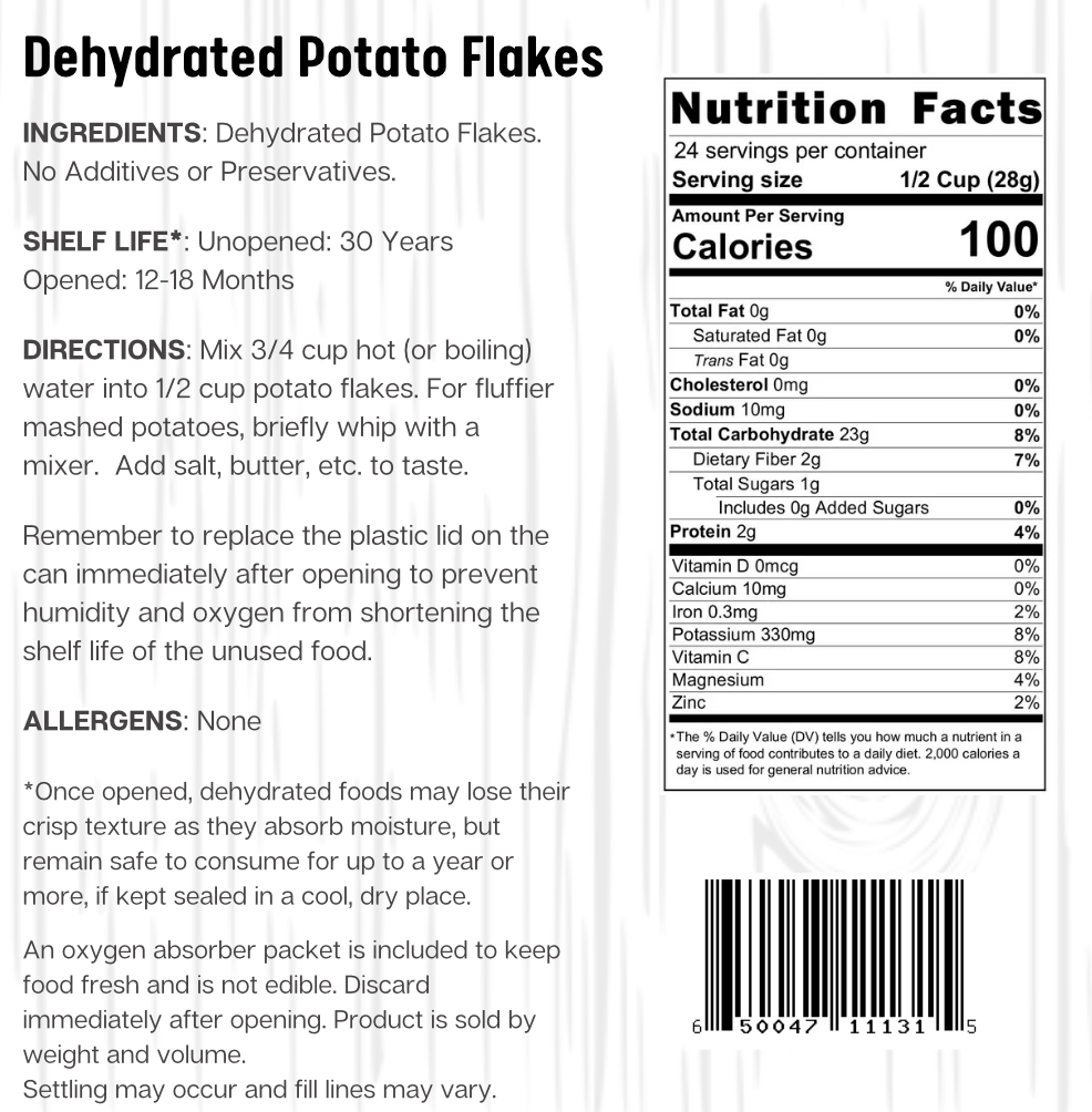Ready Harvest Potato Flakes for Mashed Potatoes (30-Year Shelf Life)