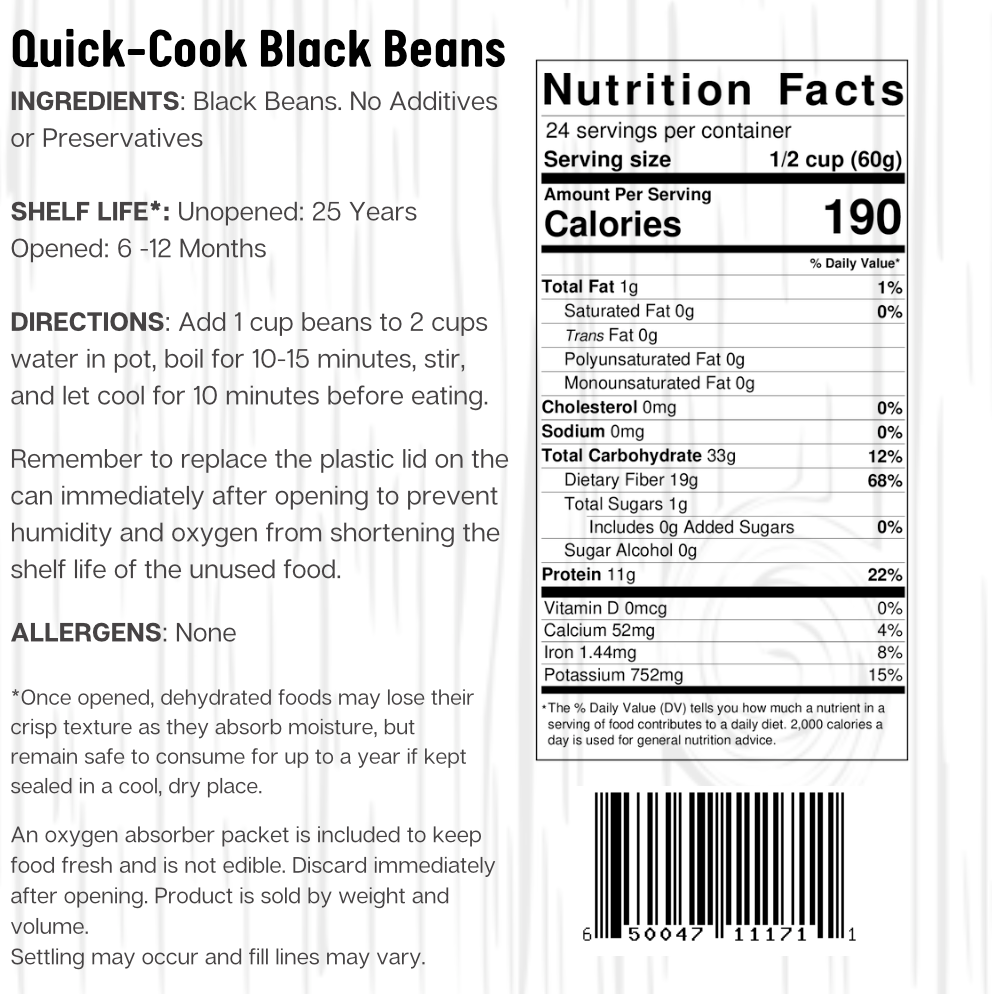 Ready Harvest Premium Quick-Cook Black Beans (25-Year Shelf Life)