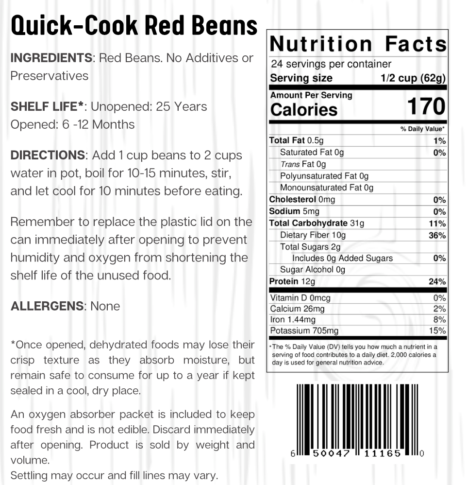 Ready Harvest Premium Quick-Cook Red Beans (25-Year Shelf Life)