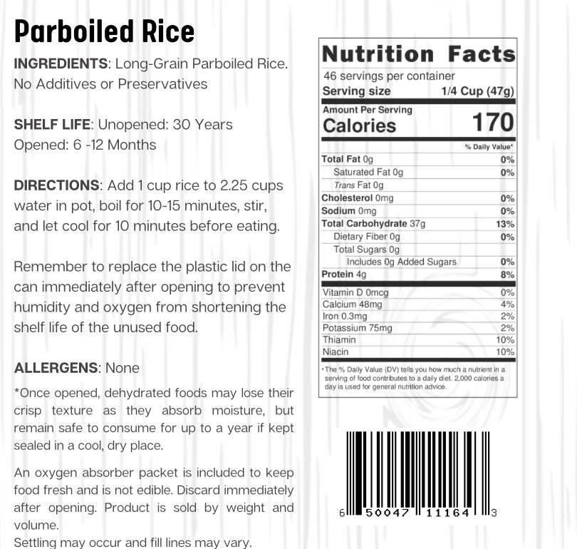 Ready Harvest High Nutrient Parboiled Long Grain White Rice (30-Year Shelf Life)