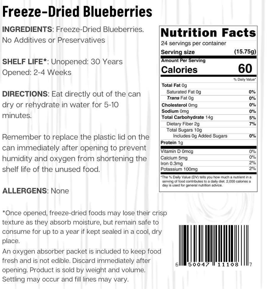 Ready Harvest Freeze-Dried Whole Blueberries (30-Year Shelf Life)
