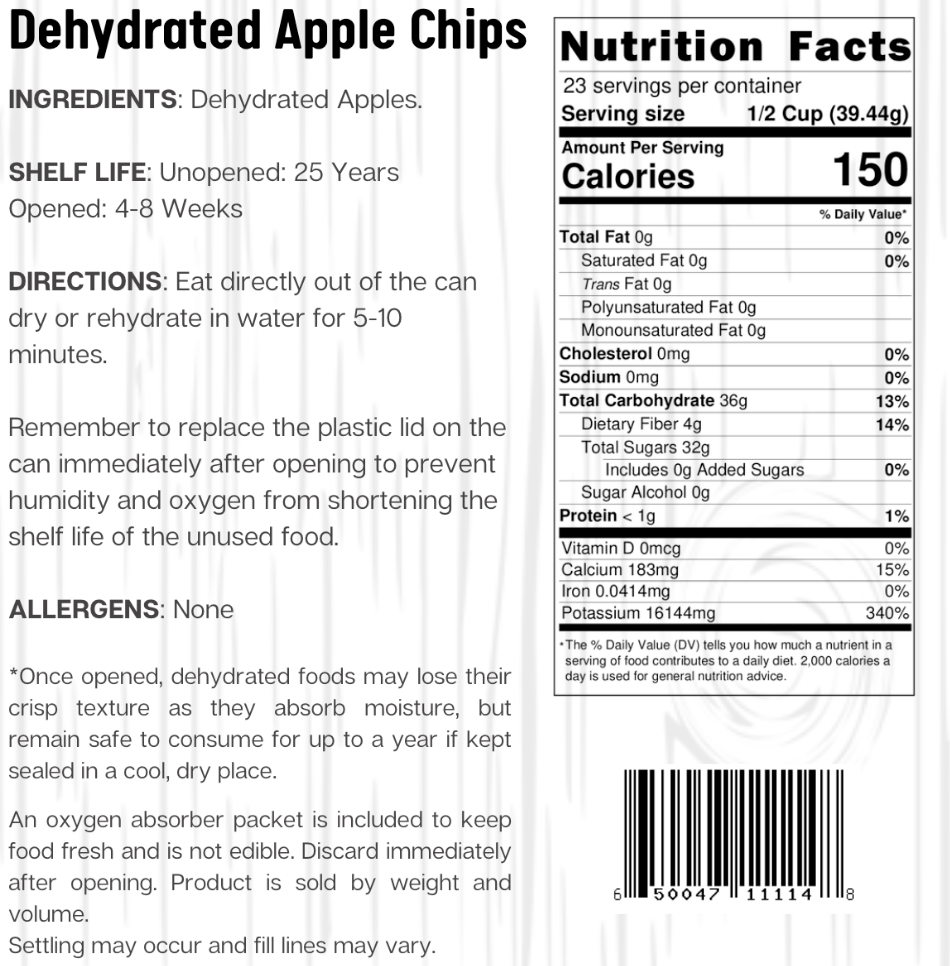 Ready Harvest Dehydrated Apple Chips (25-Year Shelf Life)