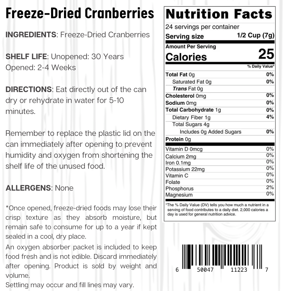 Ready Harvest Freeze-Dried Cranberries (30-Year Shelf Life)