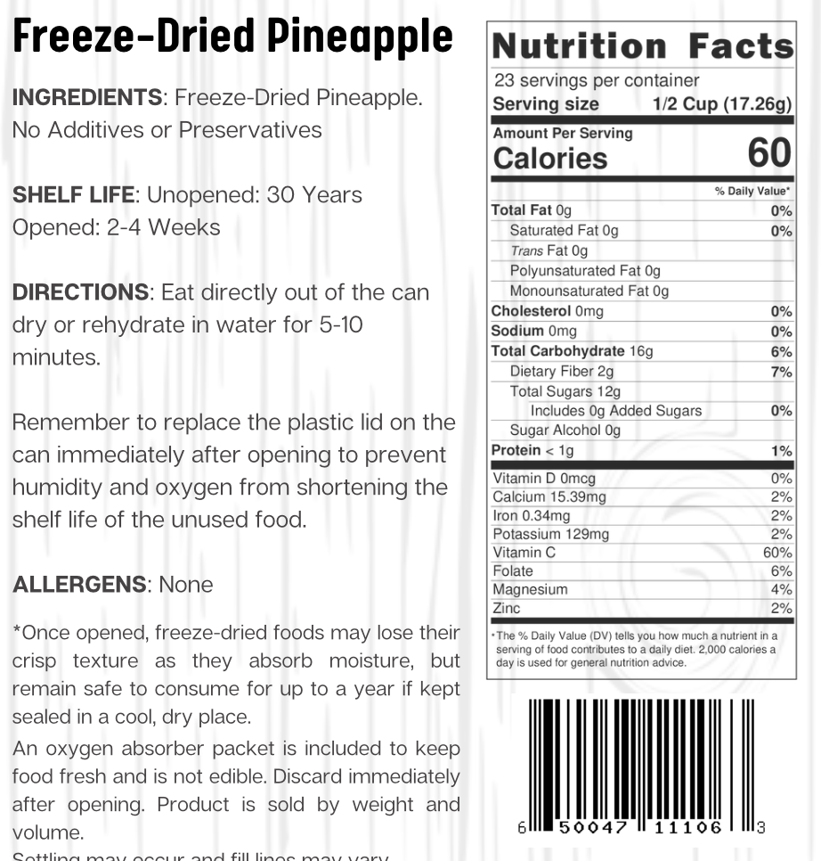 Ready Harvest Freeze-Dried Organic Pineapple (30-Year Shelf Life)