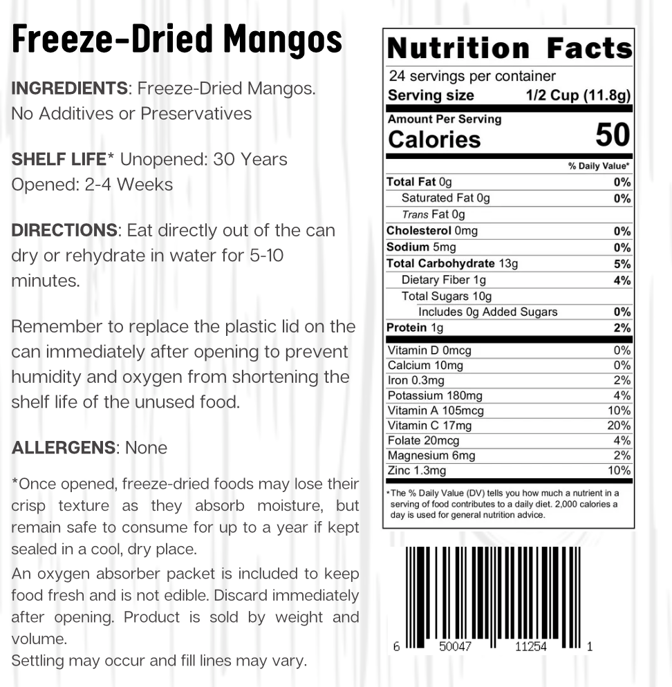 Ready Harvest Freeze-Dried Sweet Mango Chunks (30-Year Shelf Life)