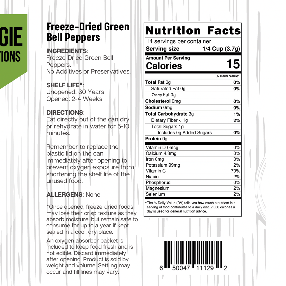 Ready Harvest Pantry Can - Freeze-Dried Green Bell Peppers (1.8 oz)