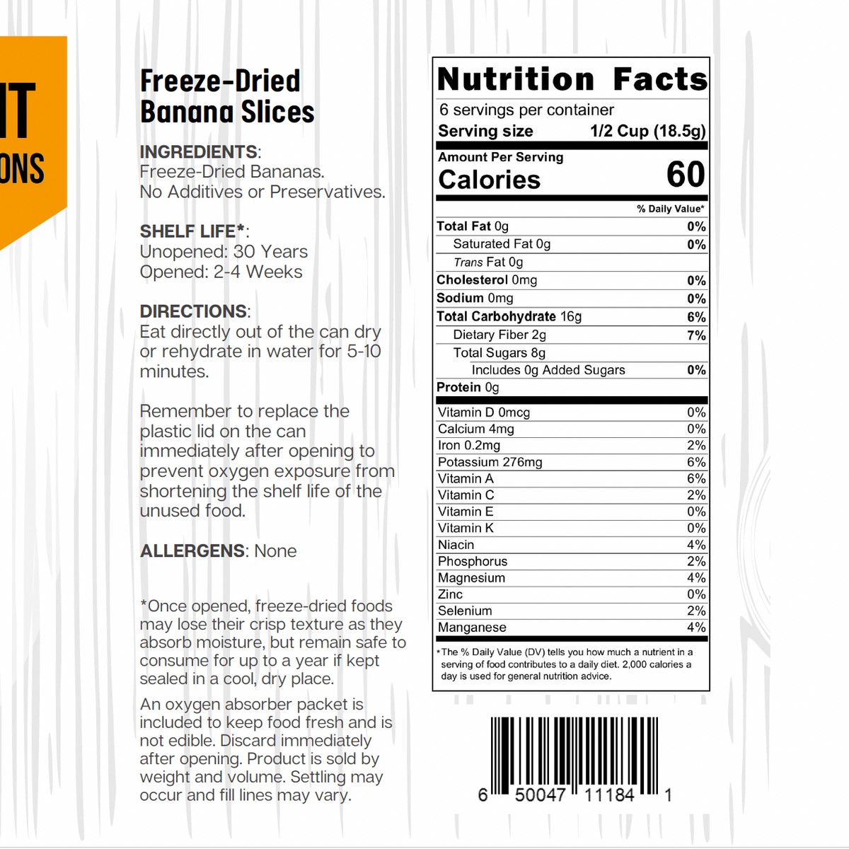 Ready Harvest Pantry Can - Freeze-Dried Banana Slices (3.9 oz)