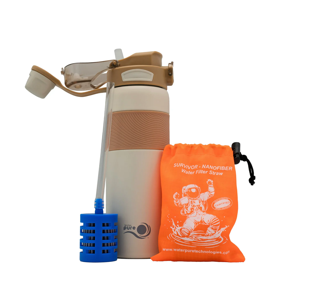 Survivor Nanofiber Filtered Water Bottle – 4-in-1 Stainless Steel (Sip • Chug • Pour • Filter)