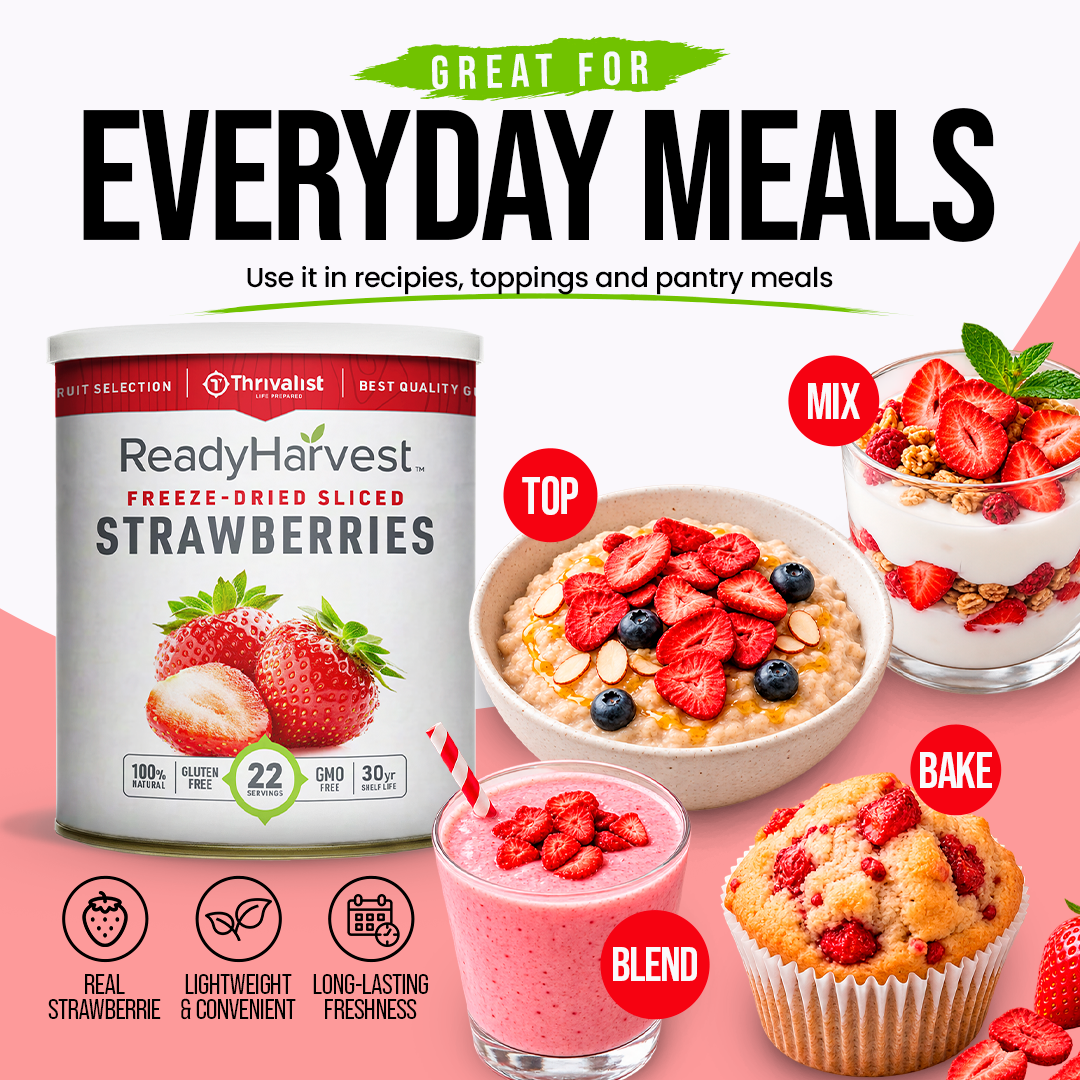 Ready Harvest Freeze-Dried Strawberry Slices (30-Year Shelf Life)