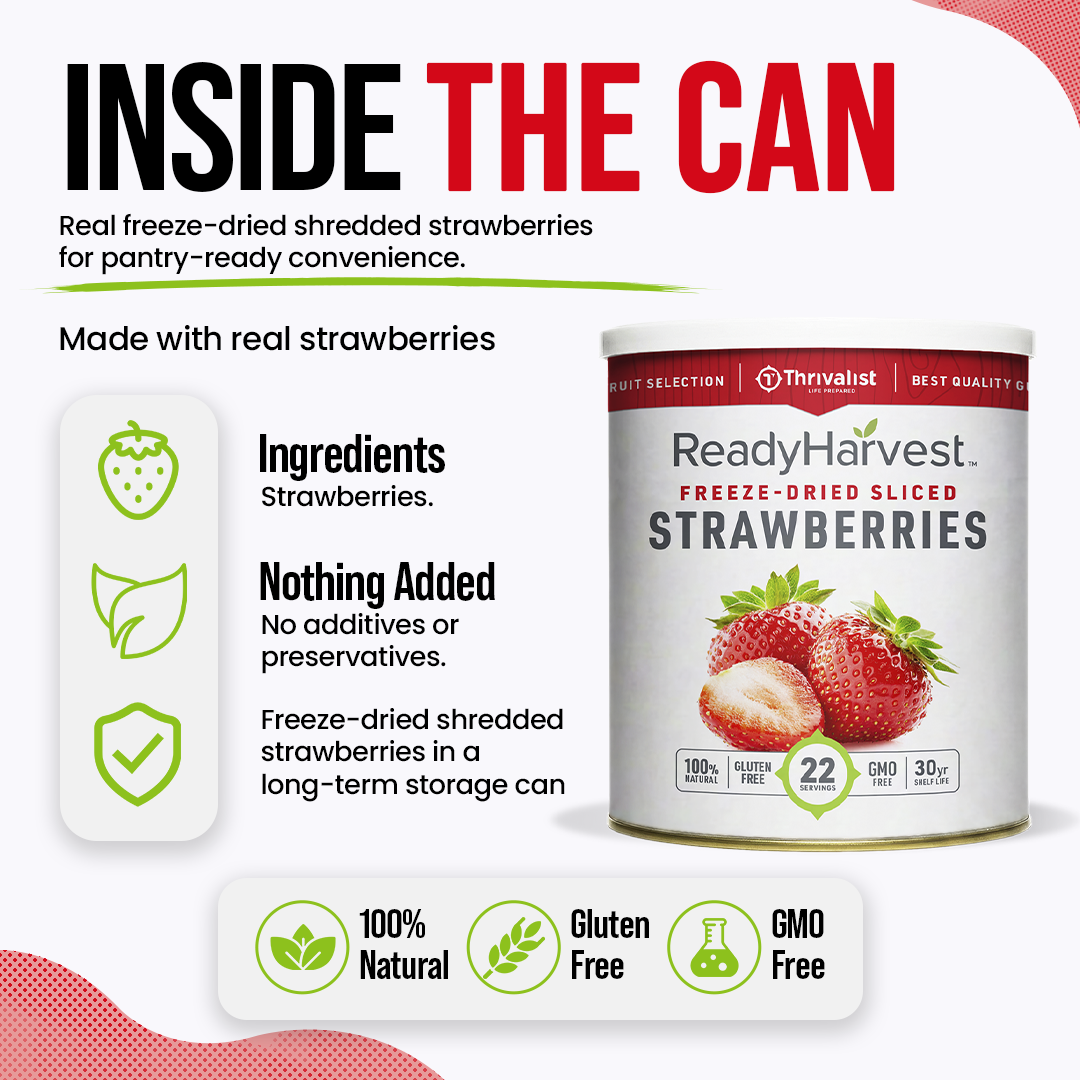 Ready Harvest Freeze-Dried Strawberry Slices (30-Year Shelf Life)