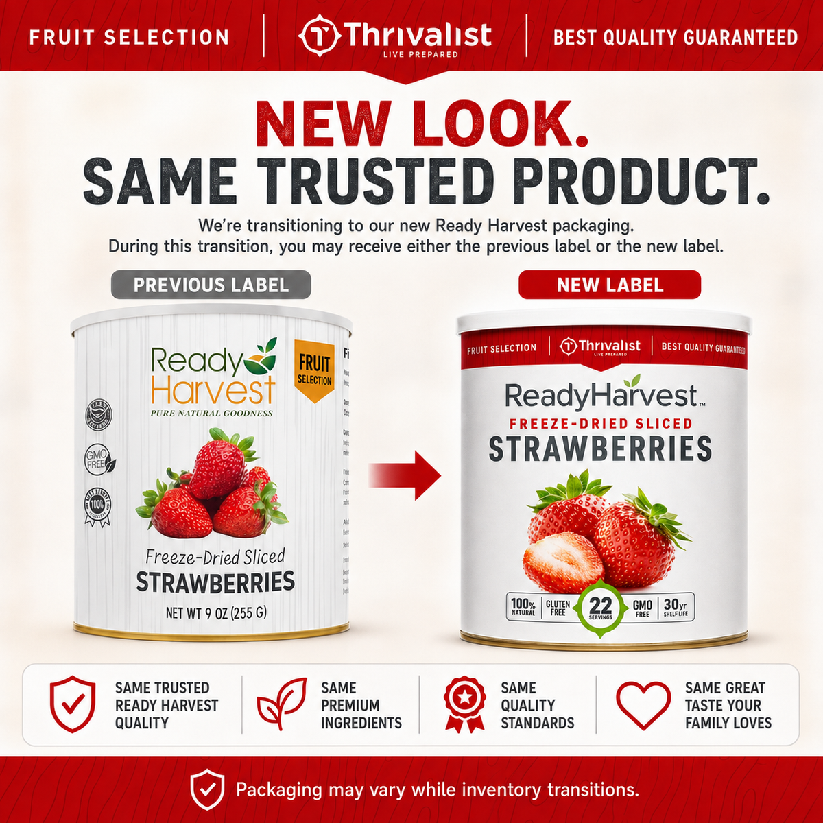 Ready Harvest Freeze-Dried Strawberry Slices (30-Year Shelf Life)