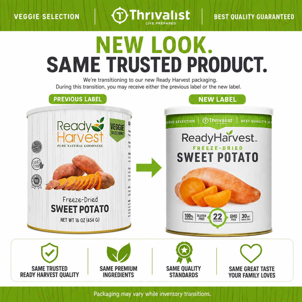 Ready Harvest Freeze-Dried Sweet Potatoes (30-Year Shelf Life)