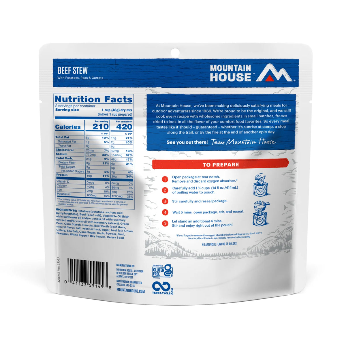 Freeze-Dried Beef Stew Pouch - Mountain House (GF) Gluten Free