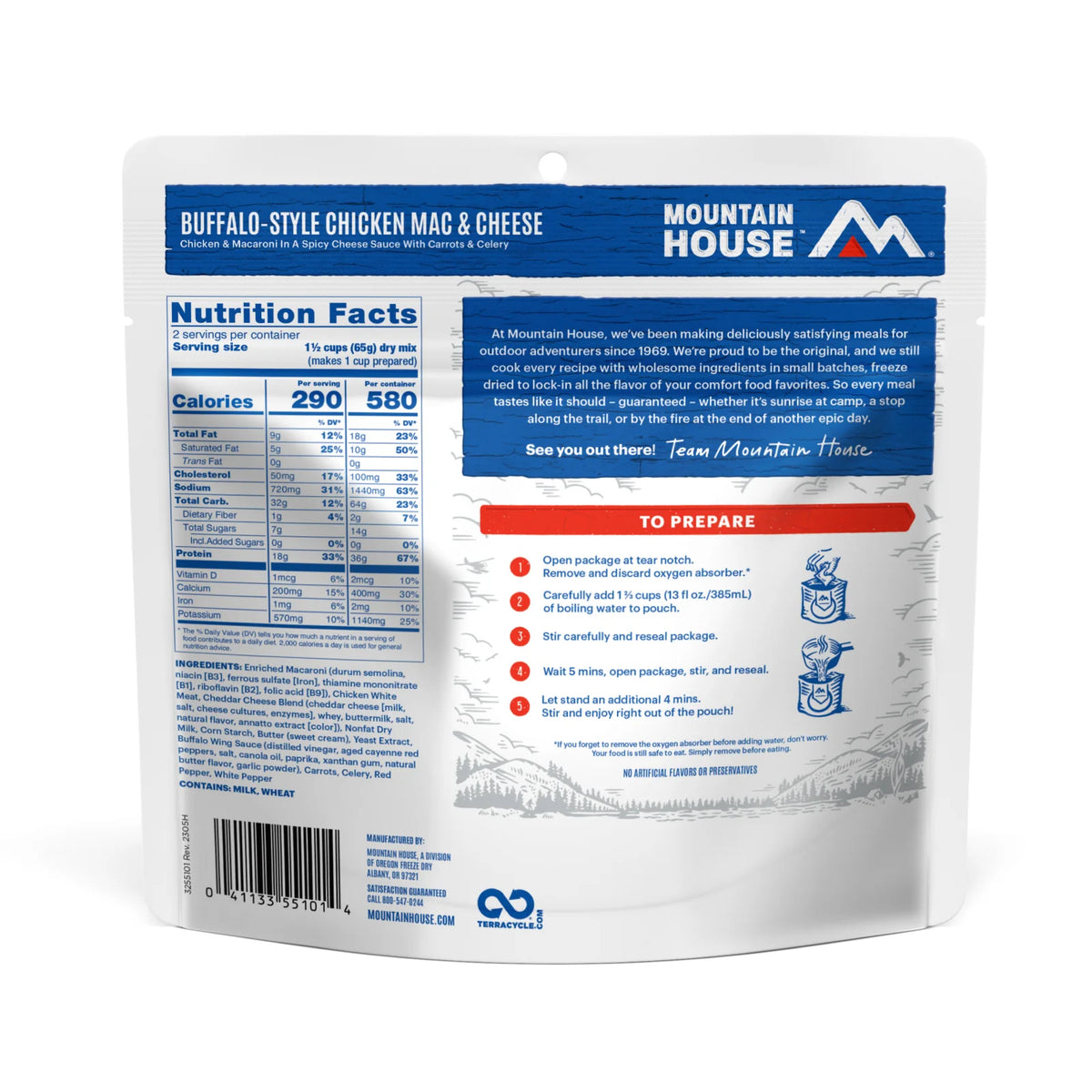 Freeze-Dried Buffalo Style Chicken Mac and Cheese Pouch (30-Year Shelf Life)