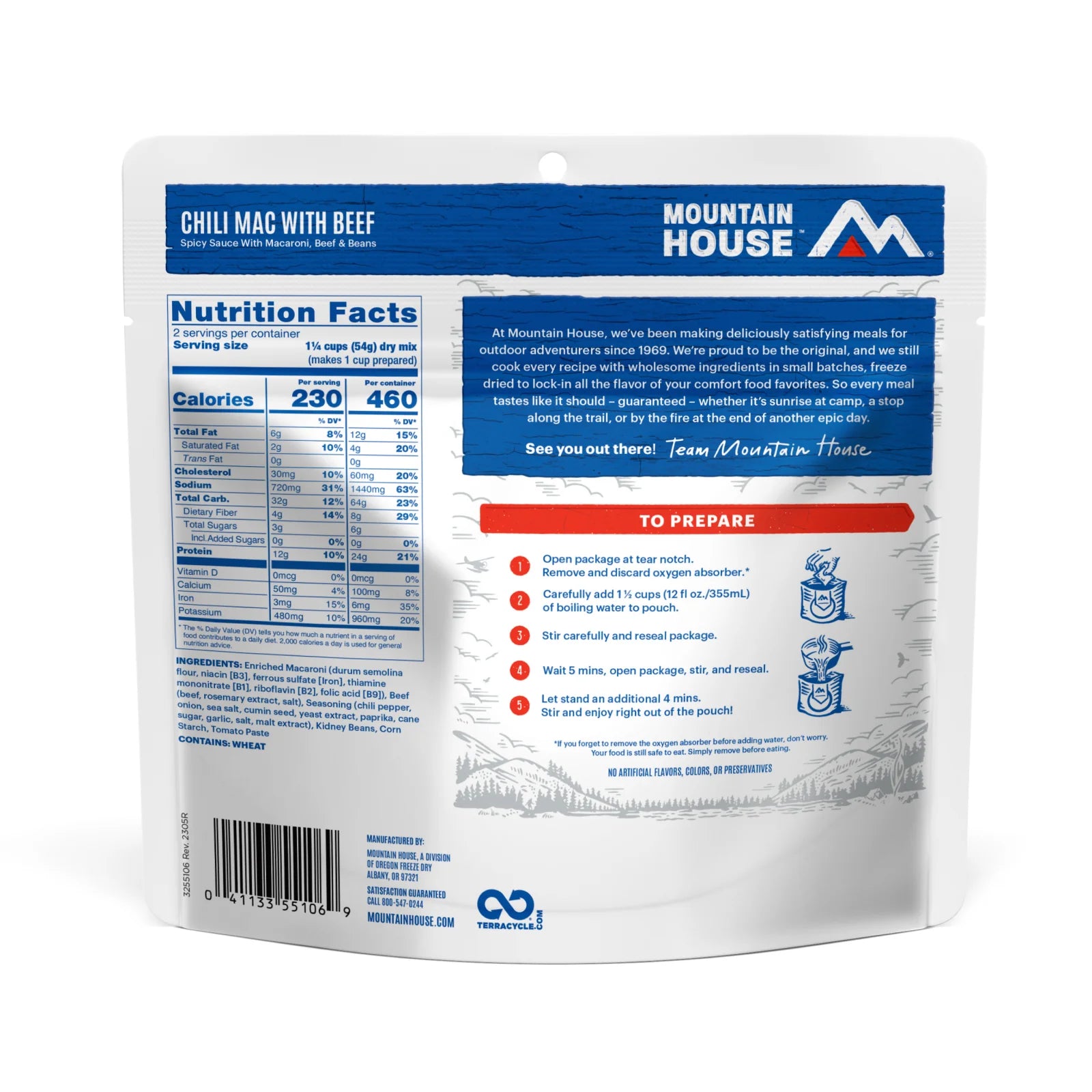 Freeze-Dried Chili Mac with Beef Pouch - Mountain House