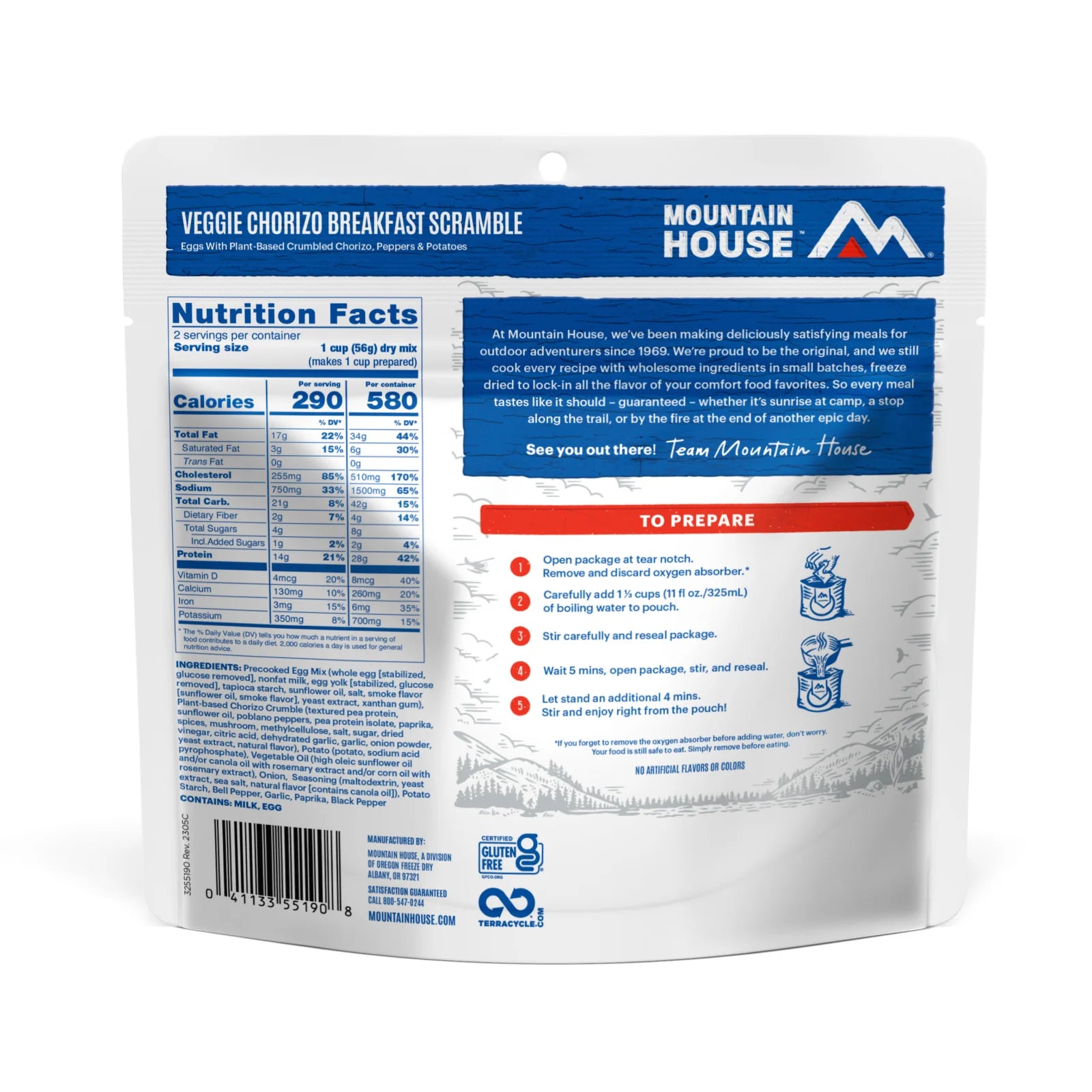 Freeze-Dried Veggie Chorizo Breakfast Scramble - Mountain House (GF) Gluten Free