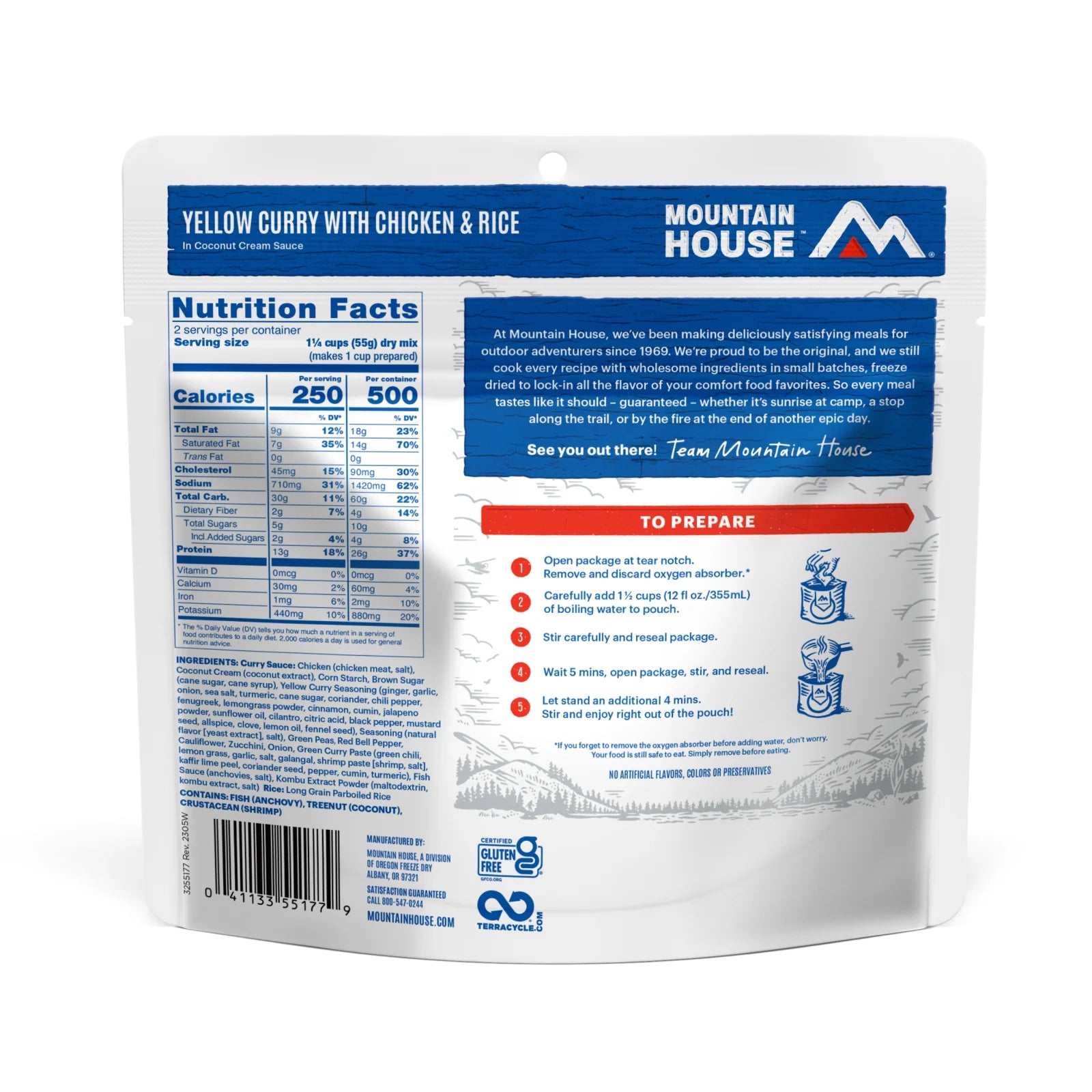 Freeze-Dried Yellow Curry with Chicken & Rice Pouch - Mountain House (GF) Gluten Free