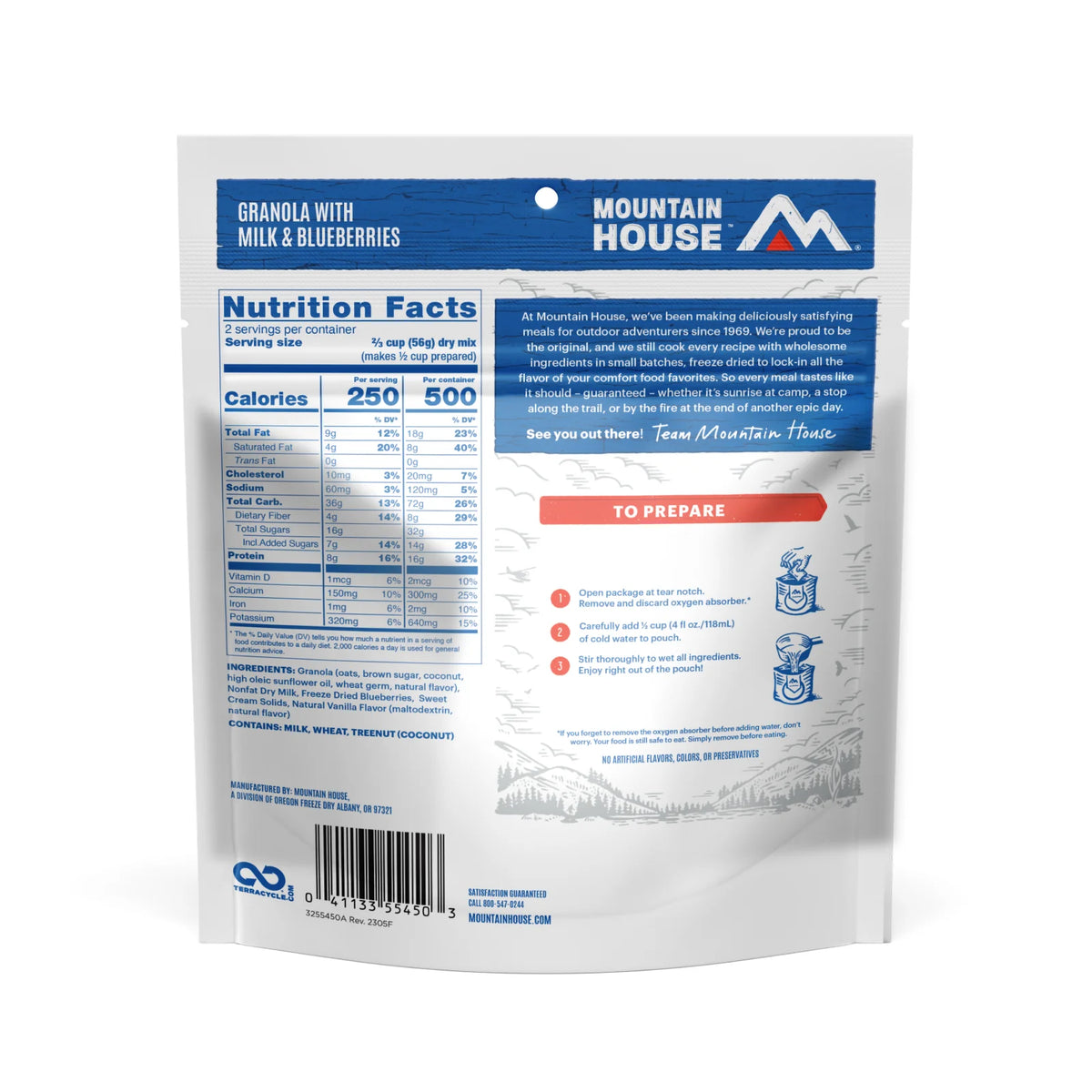 Freeze-Dried Granola with Milk &amp; Blueberries Pouch - Mountain House