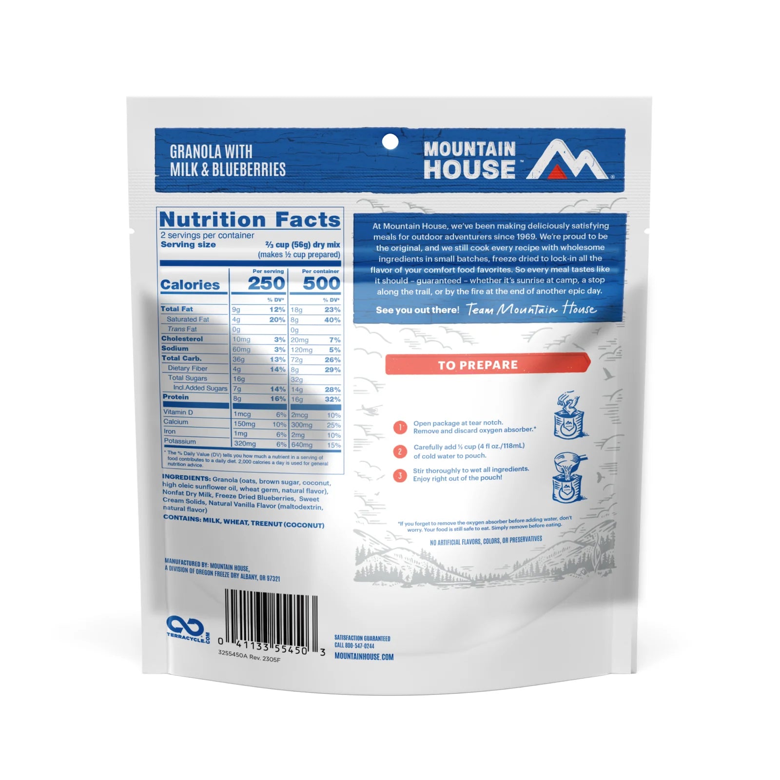 Freeze-Dried Granola with Milk & Blueberries Pouch - Mountain House