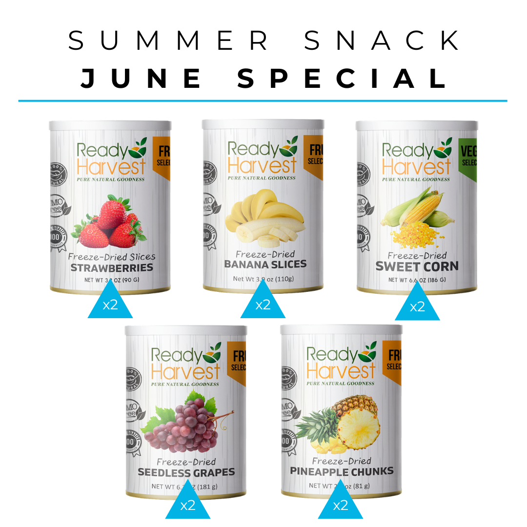 Ready Harvest June Special – Summer Snacks – 10 Pantry Cans of Delicious Freeze-Dried Favorites