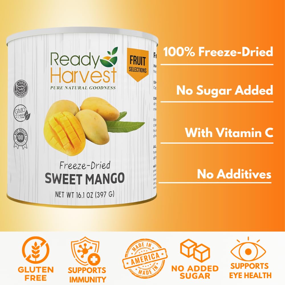 Ready Harvest Freeze-Dried Sweet Mango Chunks (30-Year Shelf Life)