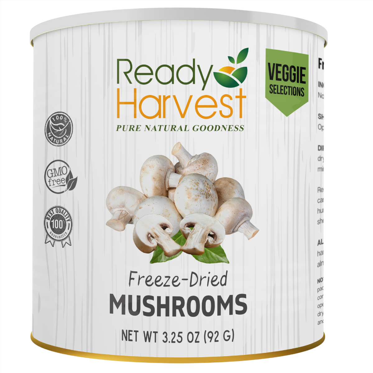 Ready Harvest Freeze-Dried Mushroom Slices (30-Year Shelf Life)