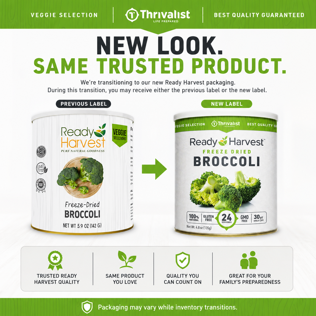 Ready Harvest Freeze-Dried Broccoli (30-Year Shelf Life)