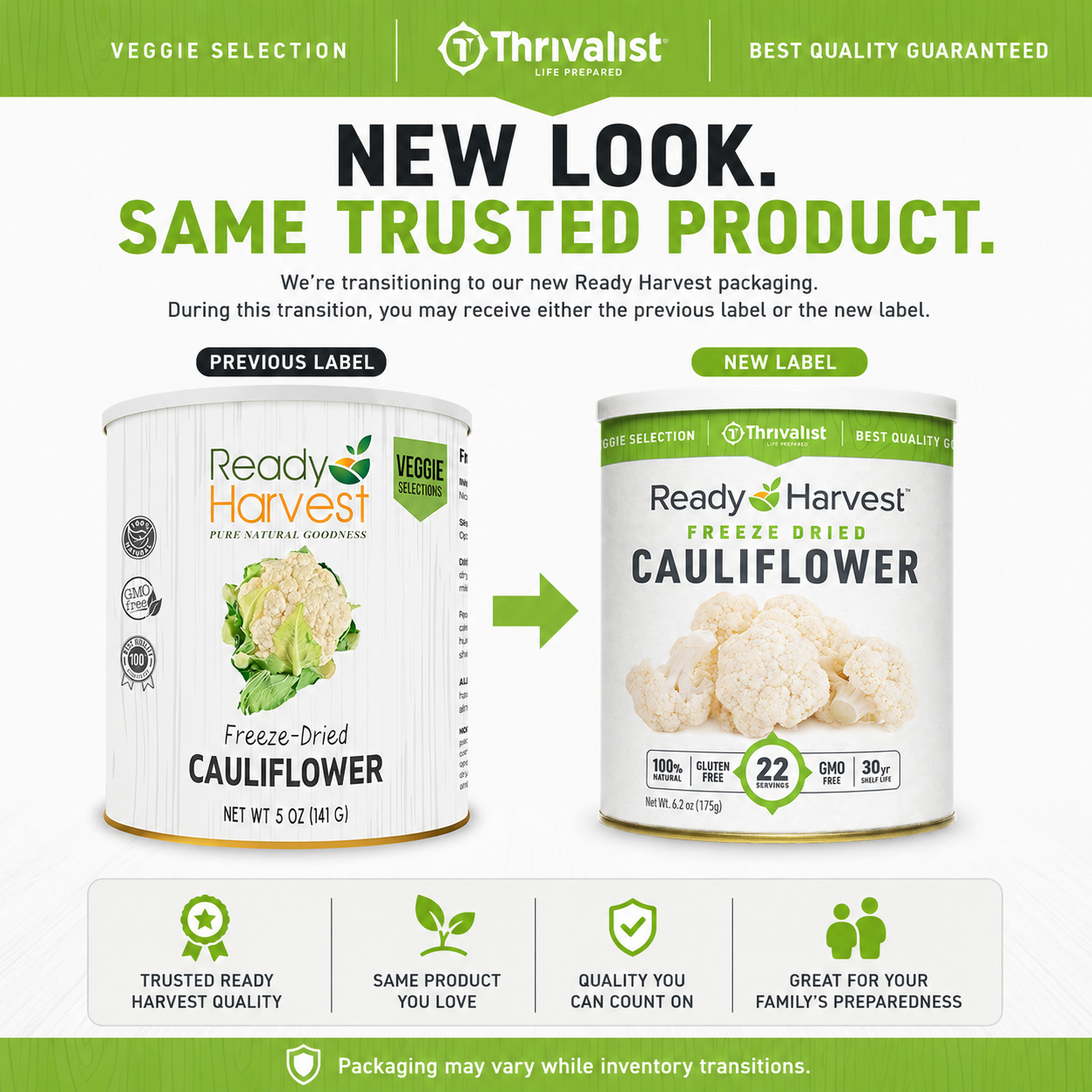 Ready Harvest Freeze-Dried Cauliflower (30-Year Shelf Life)