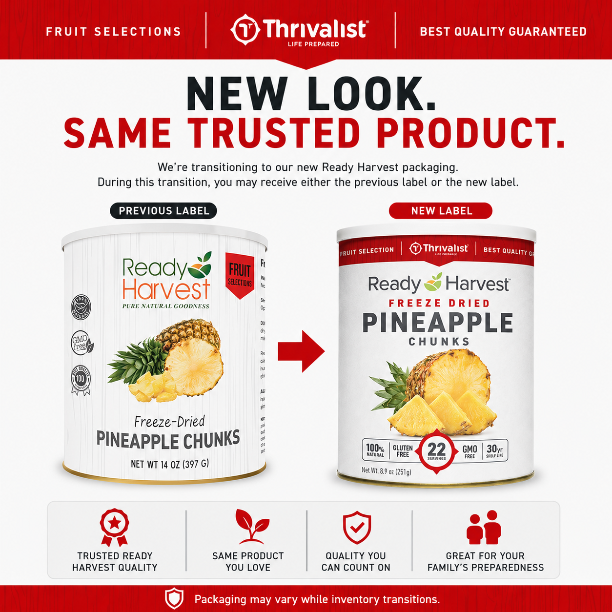 Ready Harvest Freeze-Dried Pineapple Chunks (30-Year Shelf Life)
