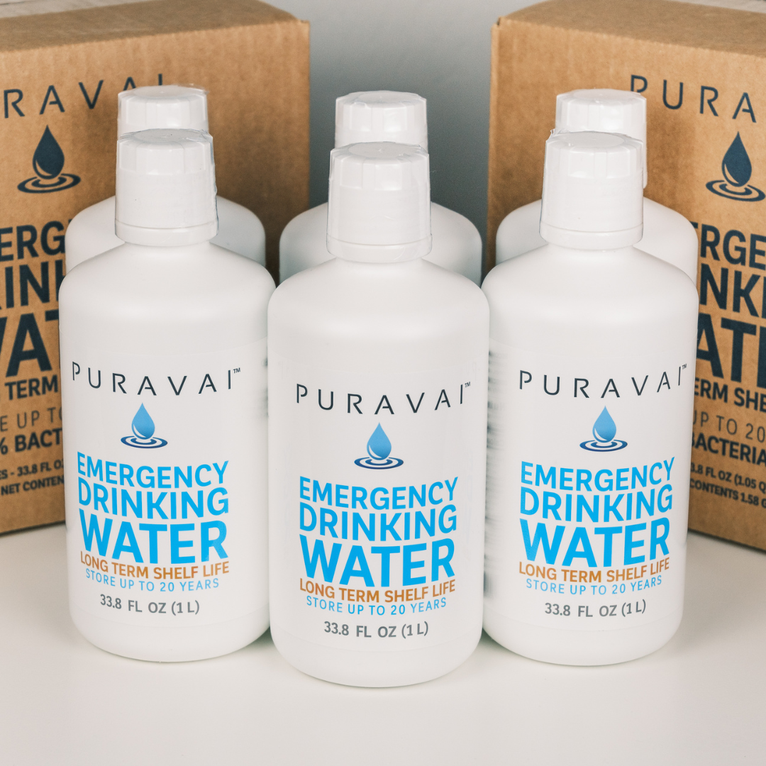 Puravai Emergency Drinking Water | 20-Year Shelf Life | Emergency Water Supply | Survival Preparedness Shelf-Stable
