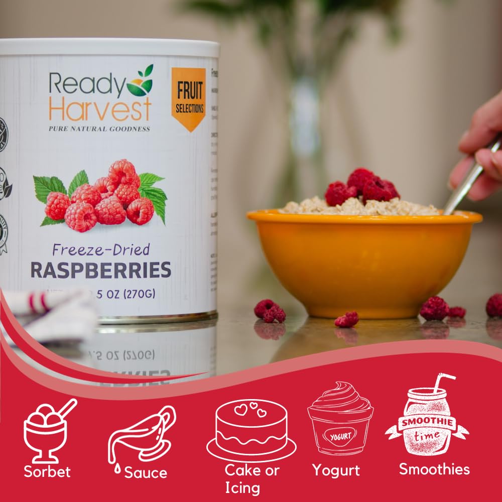 Ready Harvest Freeze-Dried Whole Raspberries (30-Year Shelf Life)