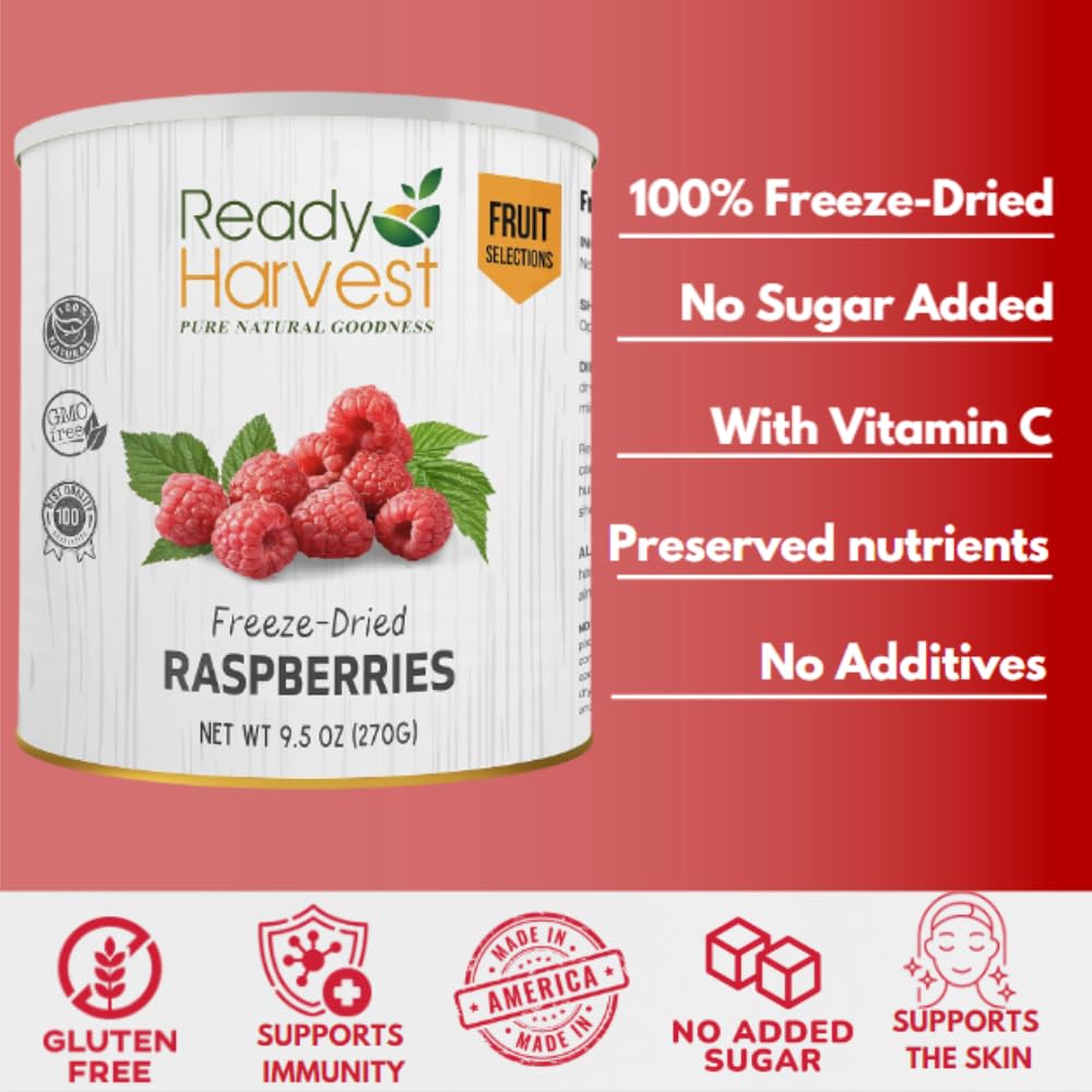 Ready Harvest Freeze-Dried Whole Raspberries (30-Year Shelf Life)