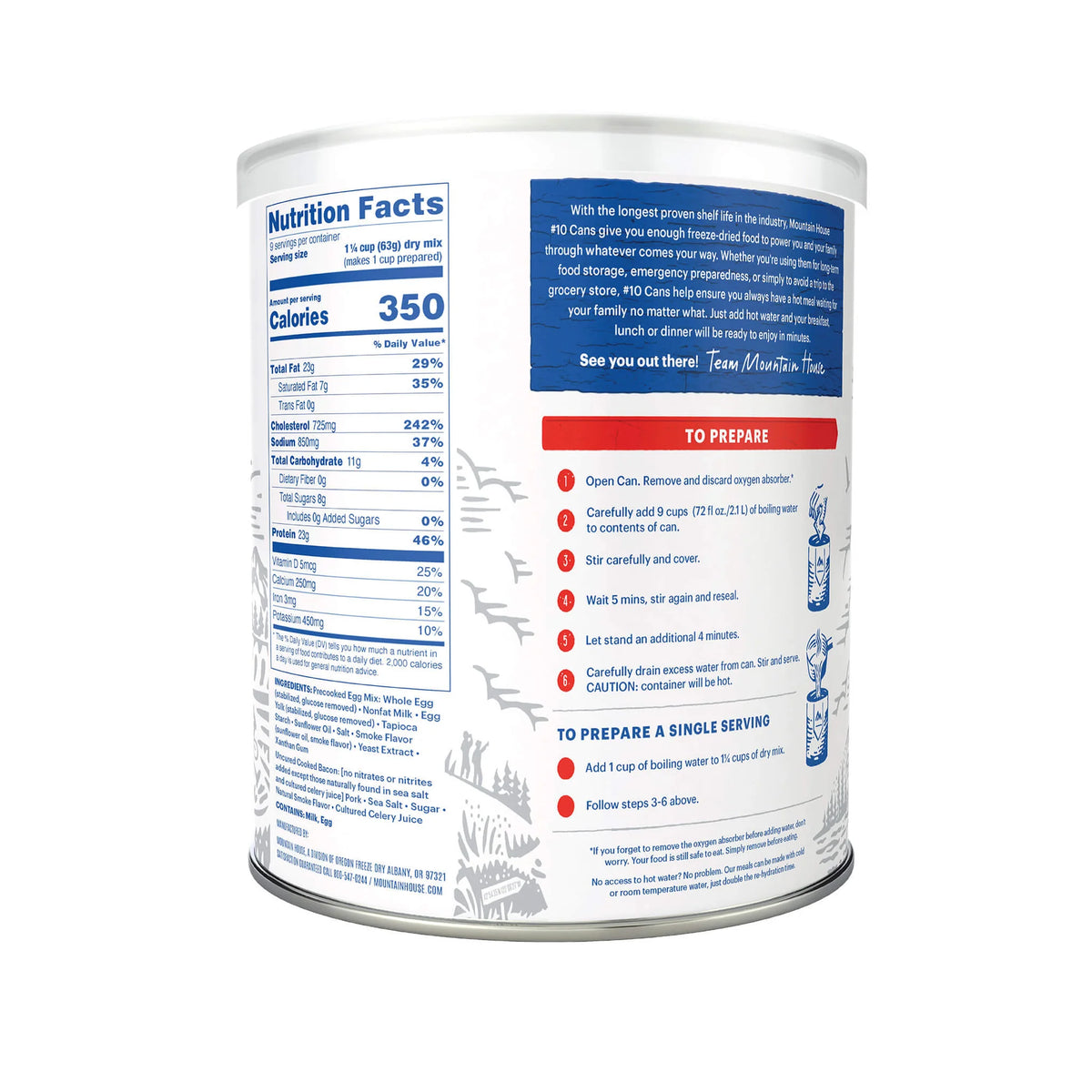 Freeze-Dried Scrambled Eggs with Bacon Can - Mountain House (GF) Gluten Free